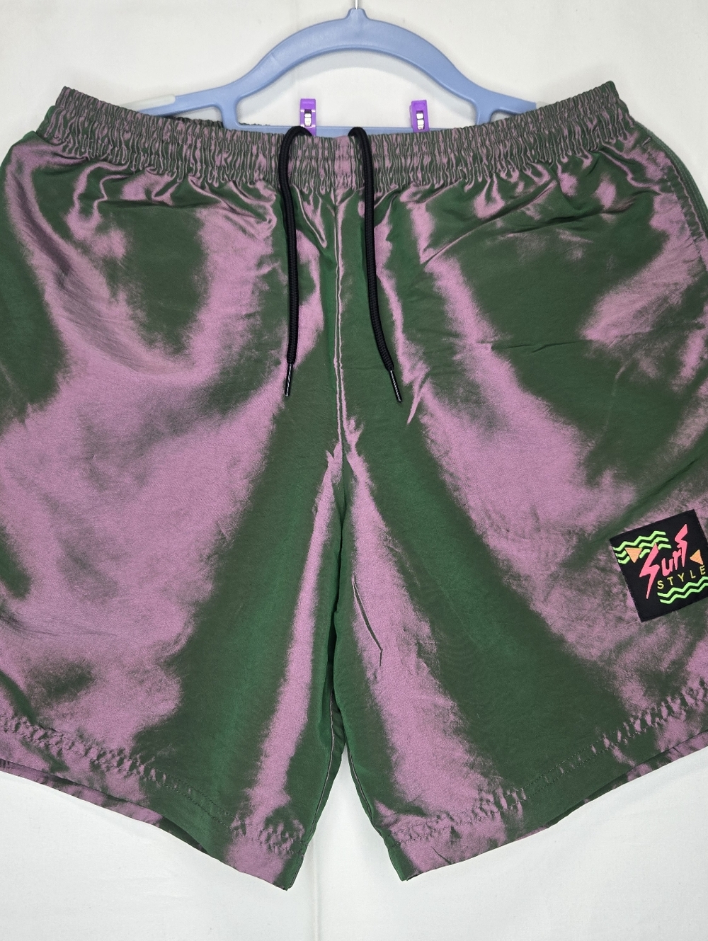 Vintage Surf Style Board Shorts Mens X-Large Purple Green Iridescent Retro 90s